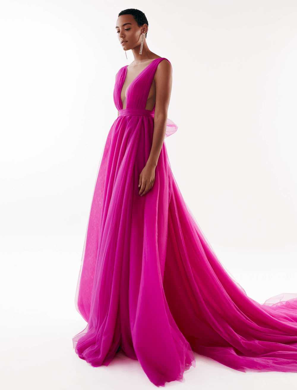 Milla Fuchsia Bow-Back Maxi Evening Tulle Dress - image 2