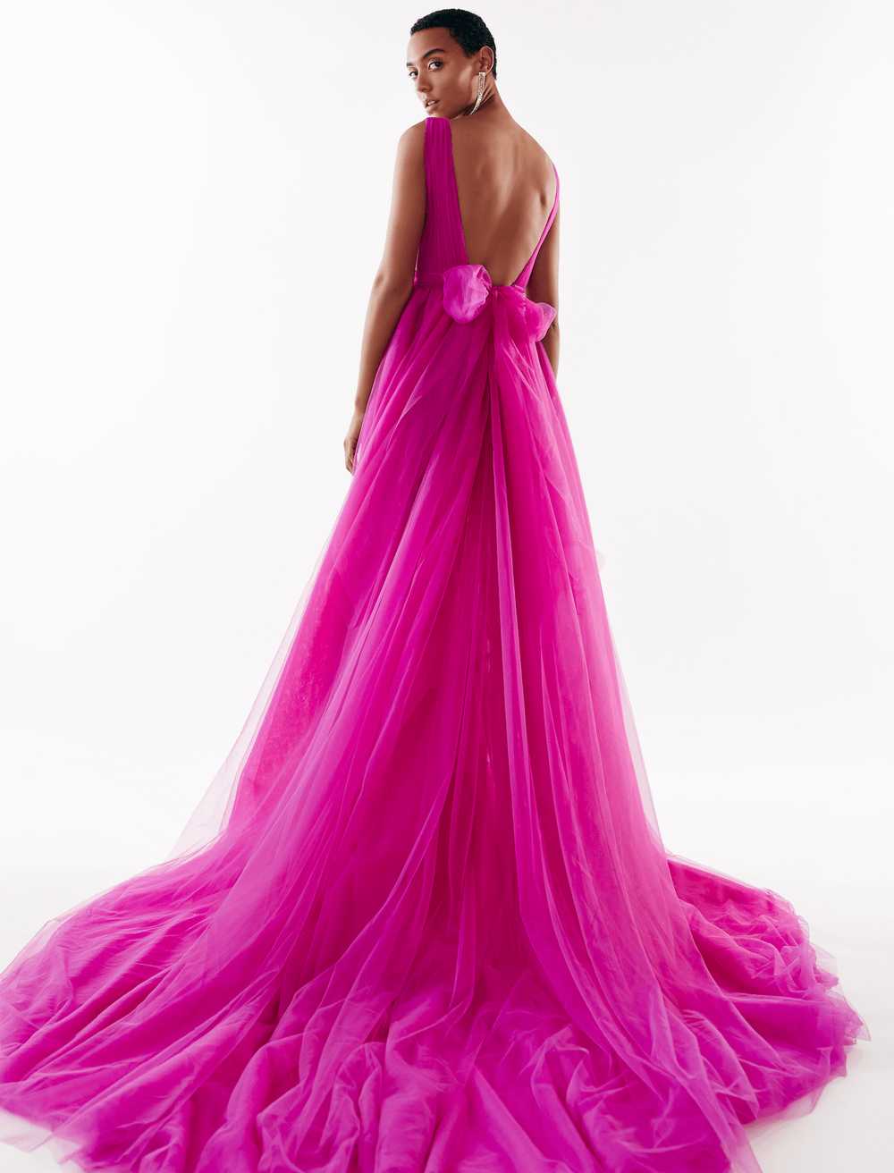 Milla Fuchsia Bow-Back Maxi Evening Tulle Dress - image 4