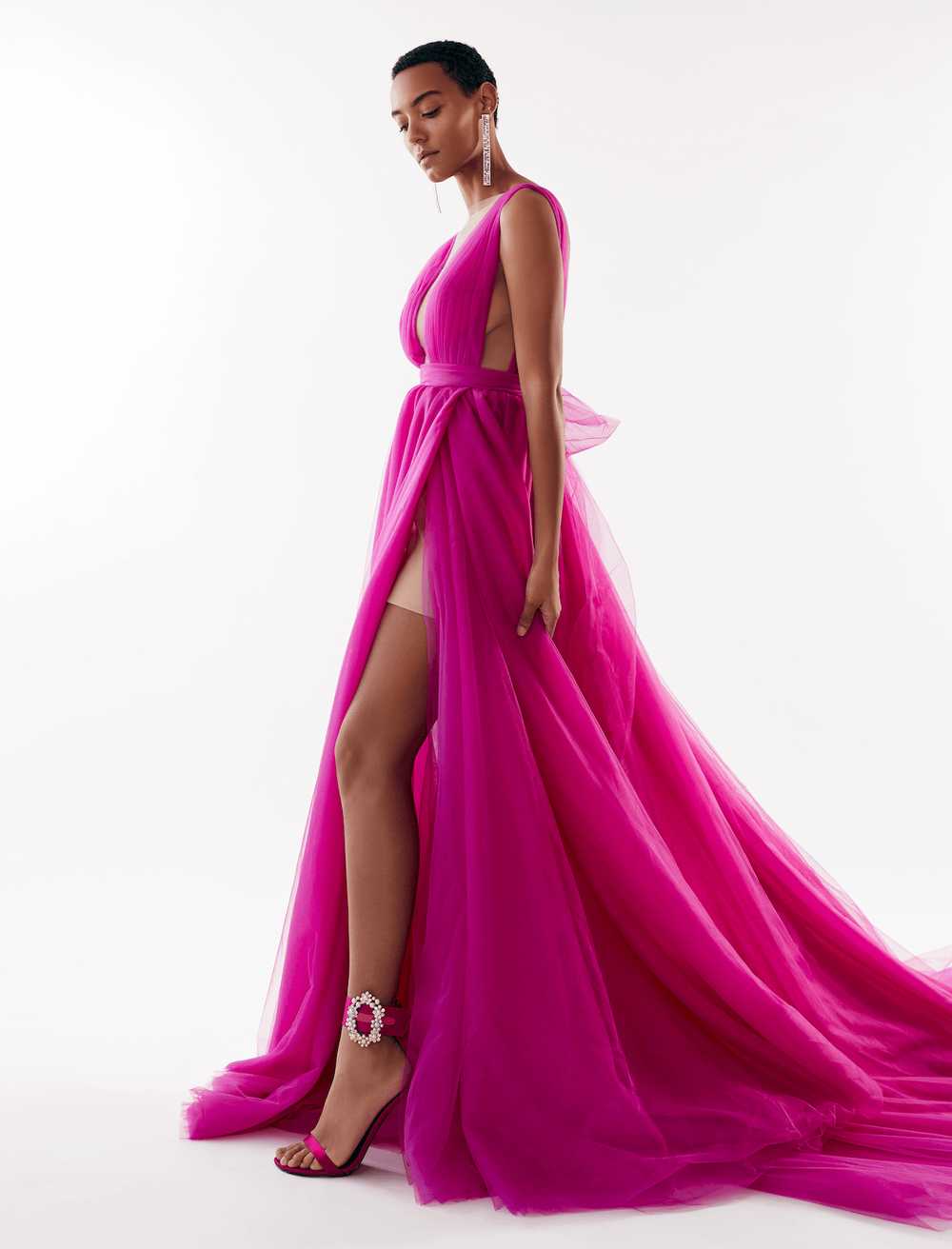Milla Fuchsia Bow-Back Maxi Evening Tulle Dress - image 5