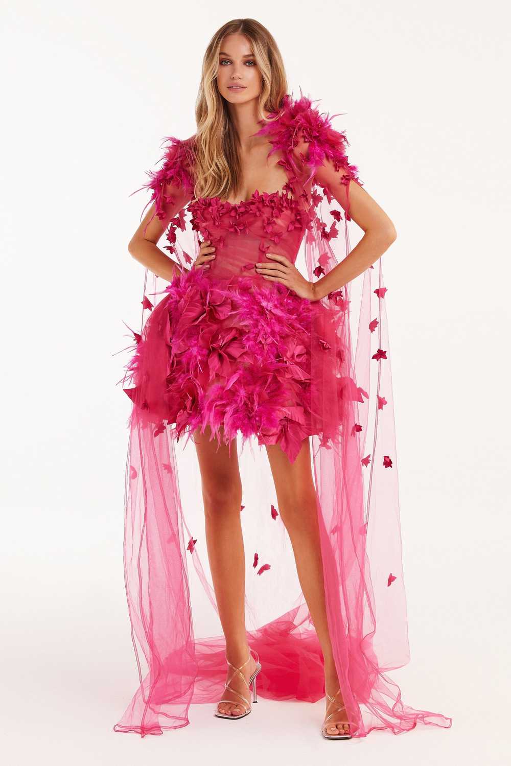 Milla Epic fuchsia tulle mini dress with floral a… - image 6