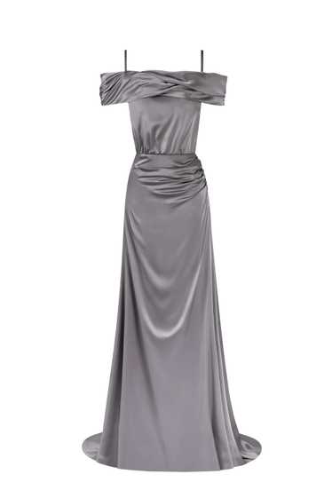 Milla Elegant silver off-the-shoulder silk maxi dr