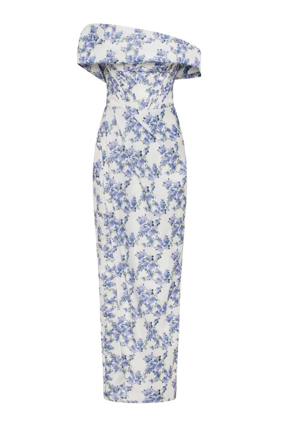 Milla Blue Hydrangea off-shoulder satin dress - image 1