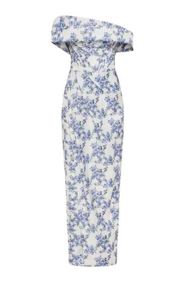 Milla Blue Hydrangea off-shoulder satin dress - image 1