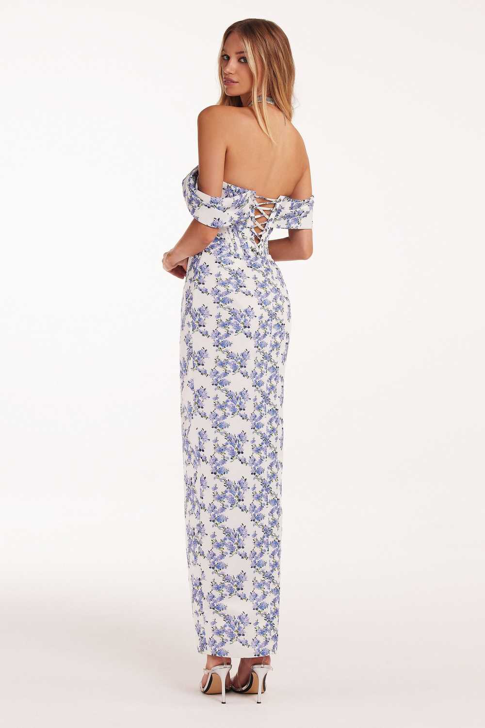 Milla Blue Hydrangea off-shoulder satin dress - image 4
