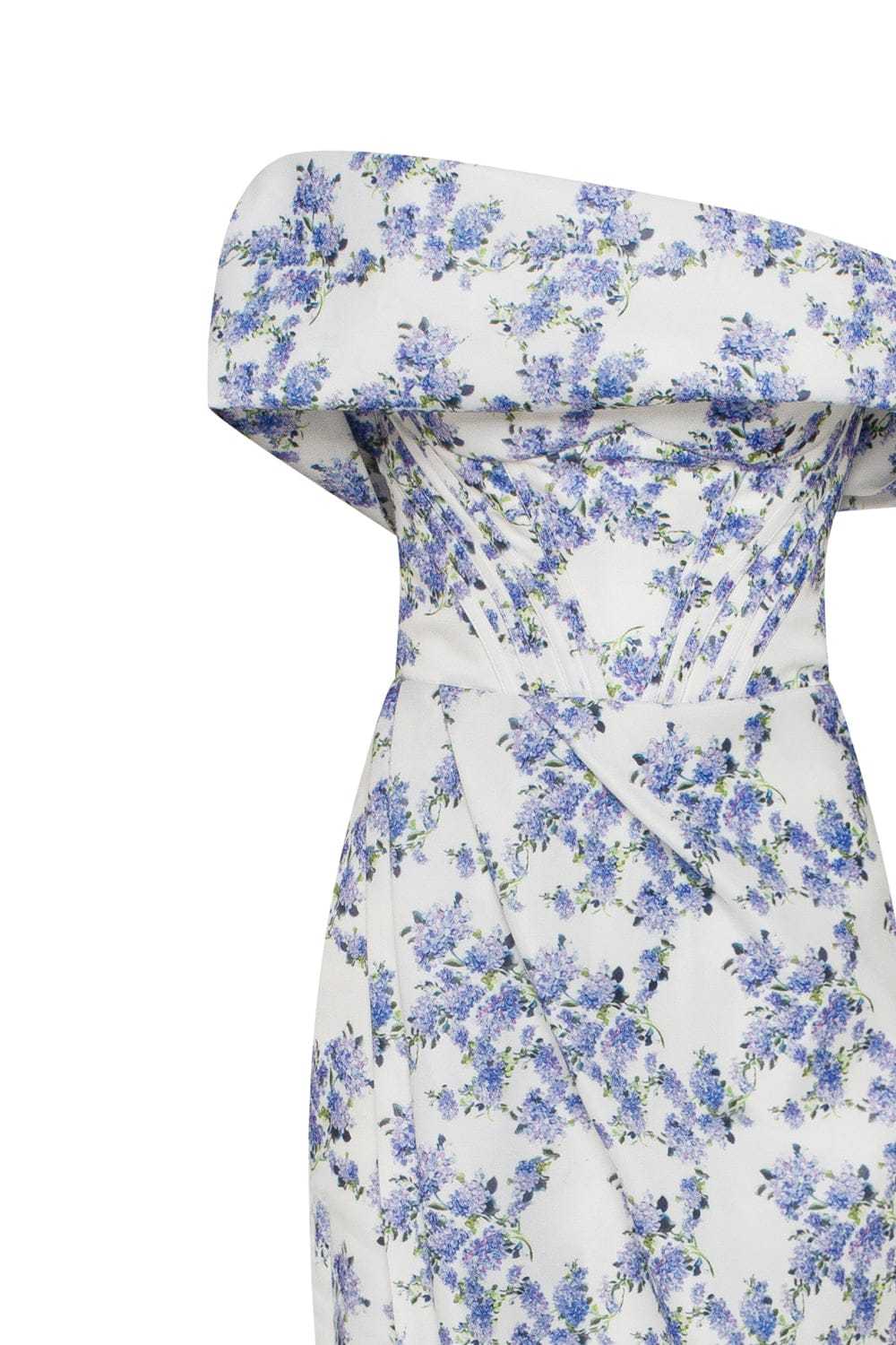 Milla Blue Hydrangea off-shoulder satin dress - image 6