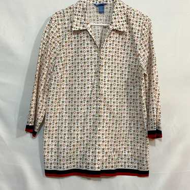 Vintage Koret Womens White 3/4 Sleeves Star Print… - image 1