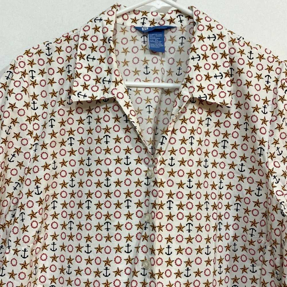 Vintage Koret Womens White 3/4 Sleeves Star Print… - image 3