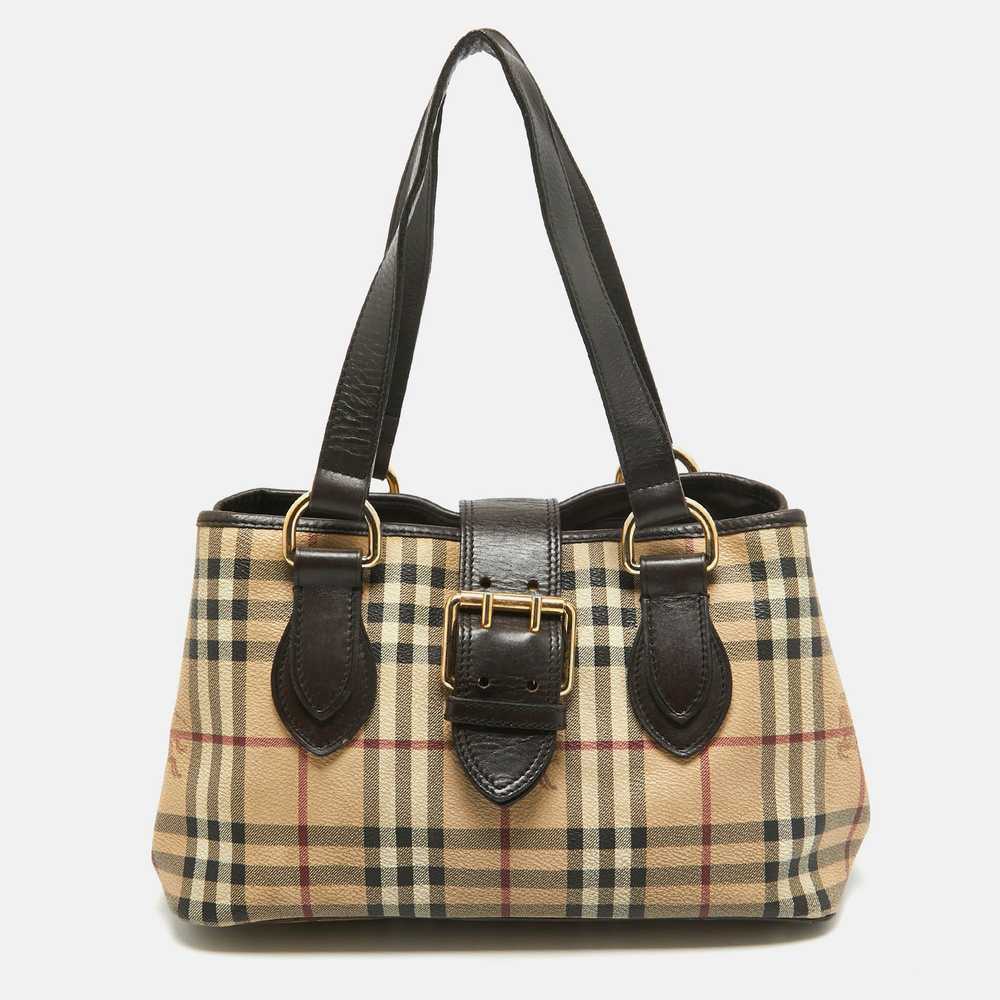 BURBERRY Beige/Brown Haymarket PVC and Leather Bu… - image 1