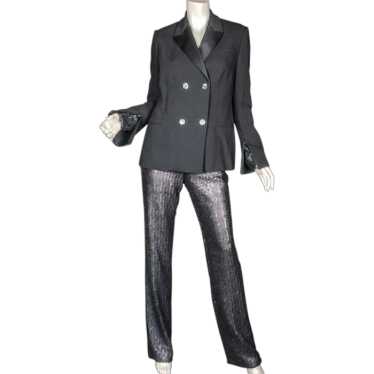1996 Gianni Versace Couture Black Sequin Tuxedo Su