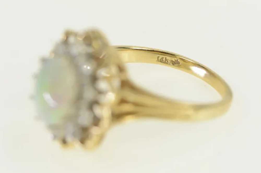 14K Oval Natural Opal Diamond Halo Cocktail Ring … - image 3