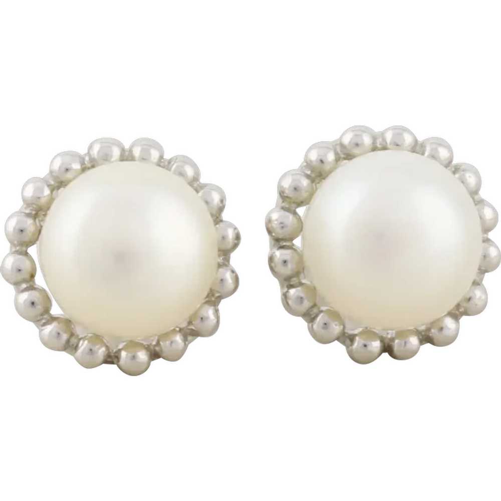 14k White Gold 8mm Freshwater Pearl Earrings Stud… - image 1