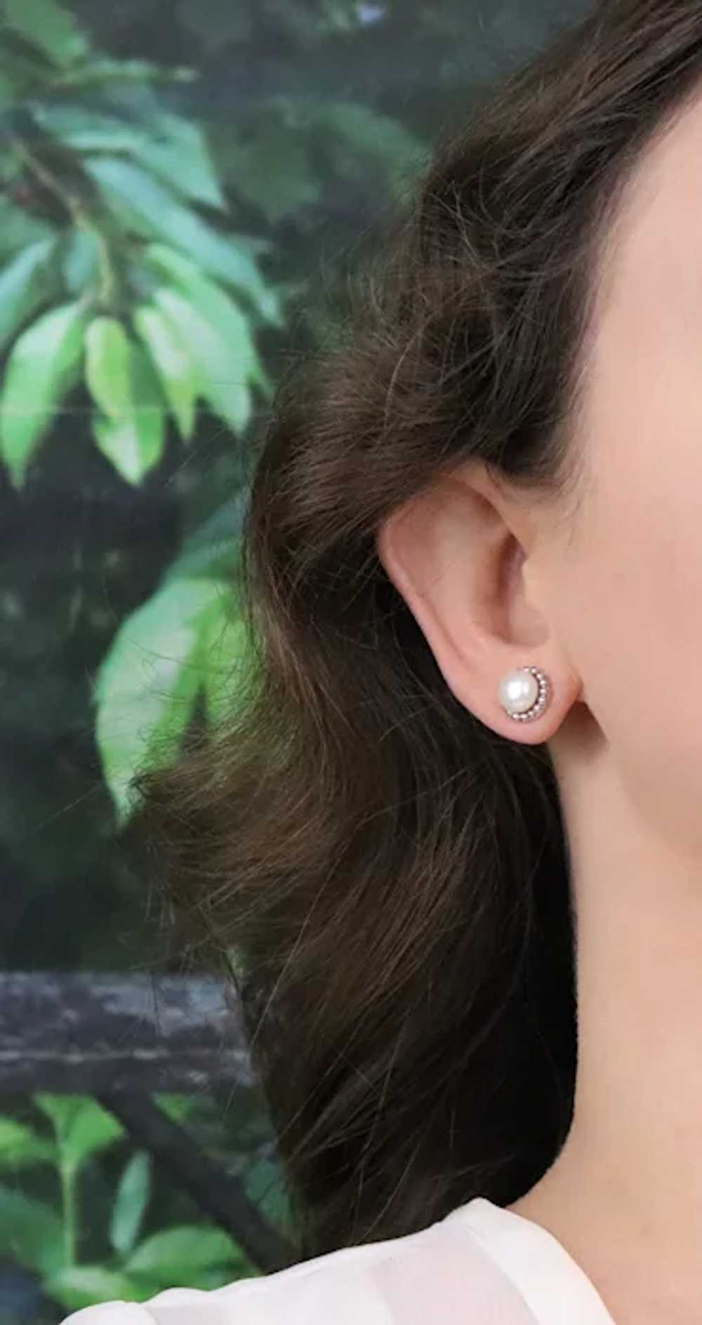 14k White Gold 8mm Freshwater Pearl Earrings Stud… - image 3