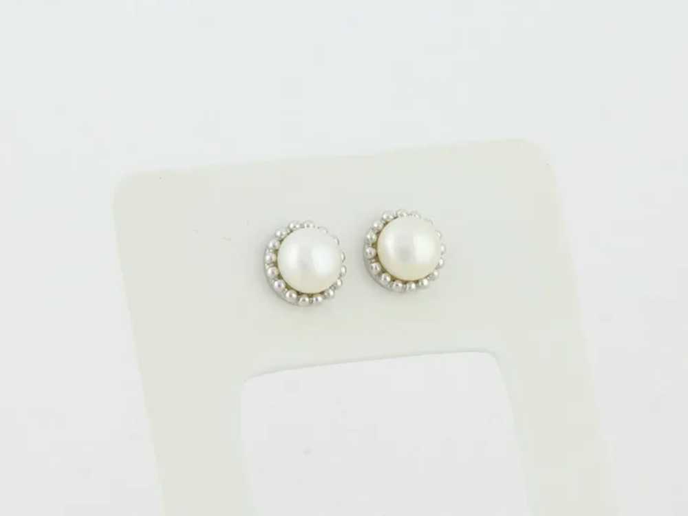 14k White Gold 8mm Freshwater Pearl Earrings Stud… - image 4