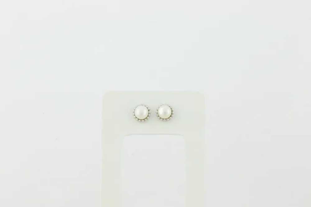 14k White Gold 8mm Freshwater Pearl Earrings Stud… - image 5