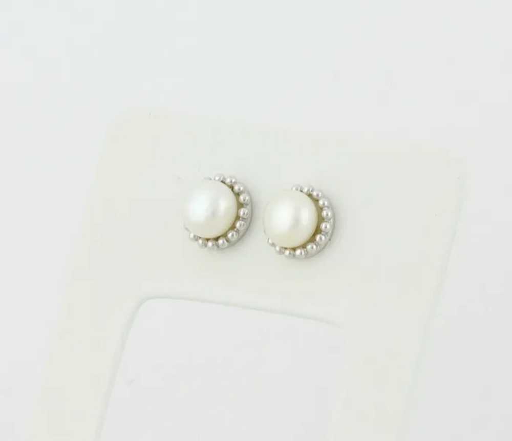 14k White Gold 8mm Freshwater Pearl Earrings Stud… - image 6