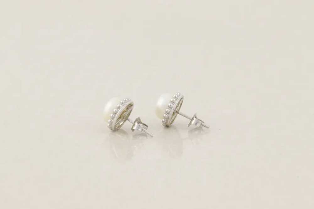 14k White Gold 8mm Freshwater Pearl Earrings Stud… - image 7