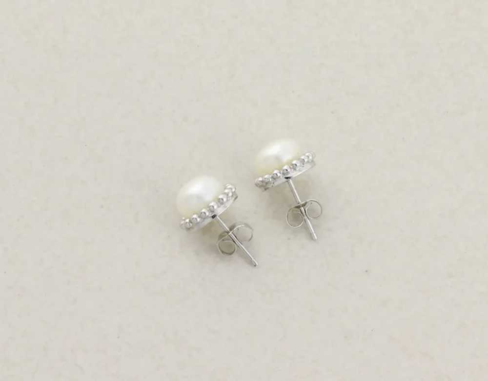 14k White Gold 8mm Freshwater Pearl Earrings Stud… - image 8