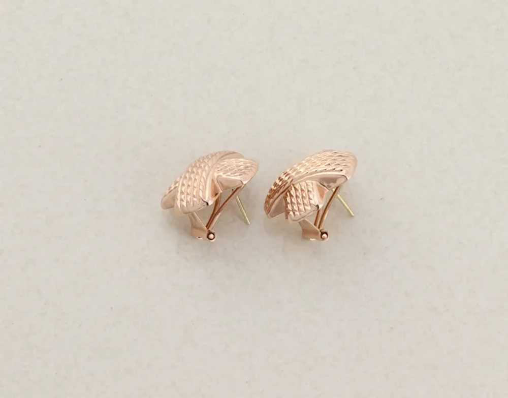 14k Rose Gold Textured X Earrings Stud Post Omega… - image 7