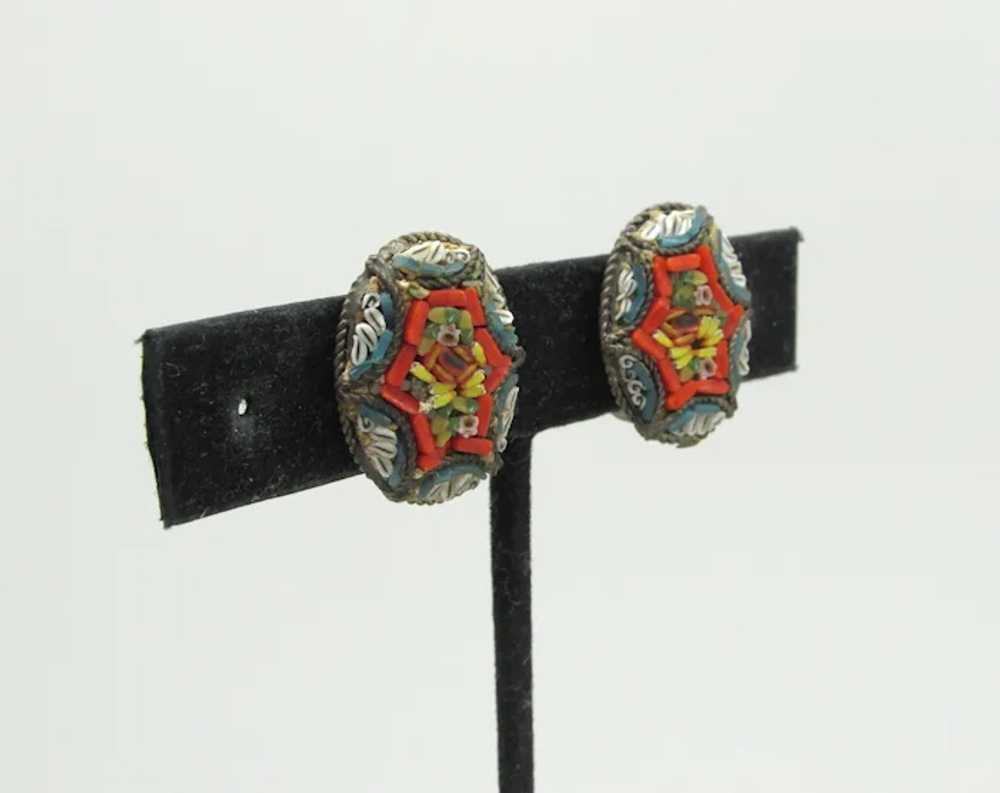 Oval Shaped Pietra Dura Screwback Earrings - image 2