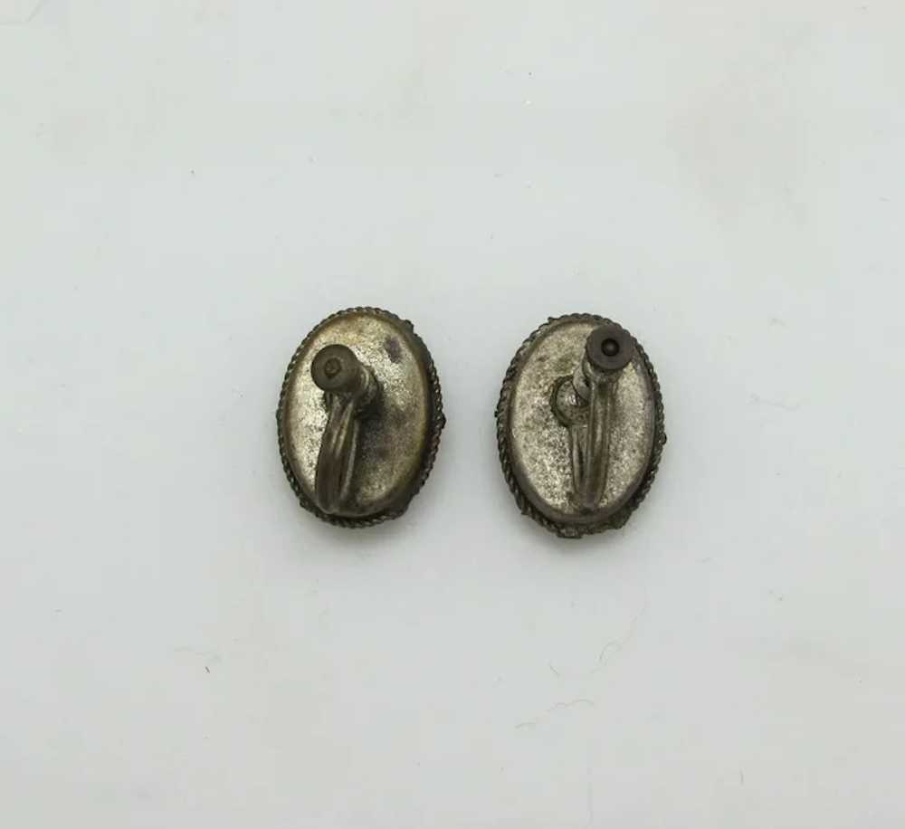 Oval Shaped Pietra Dura Screwback Earrings - image 3