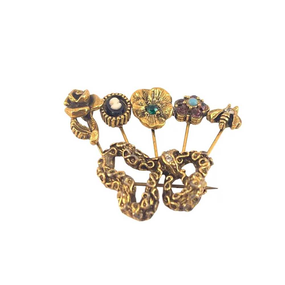 Unsigned Goldette Vintage Gold-Tone Brooch With C… - image 2