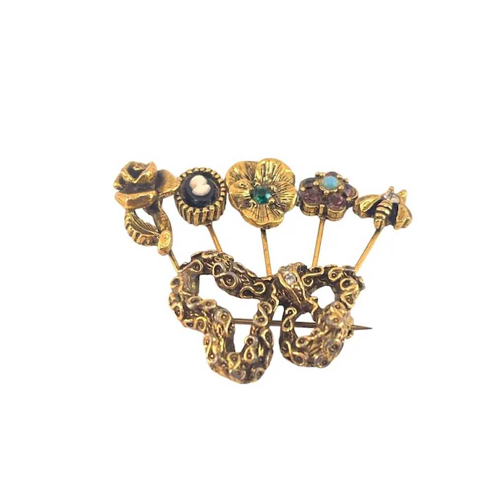 Unsigned Goldette Vintage Gold-Tone Brooch With C… - image 3