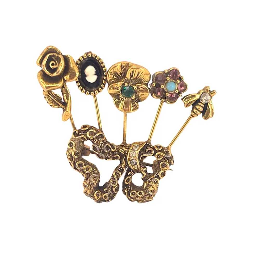 Unsigned Goldette Vintage Gold-Tone Brooch With C… - image 4