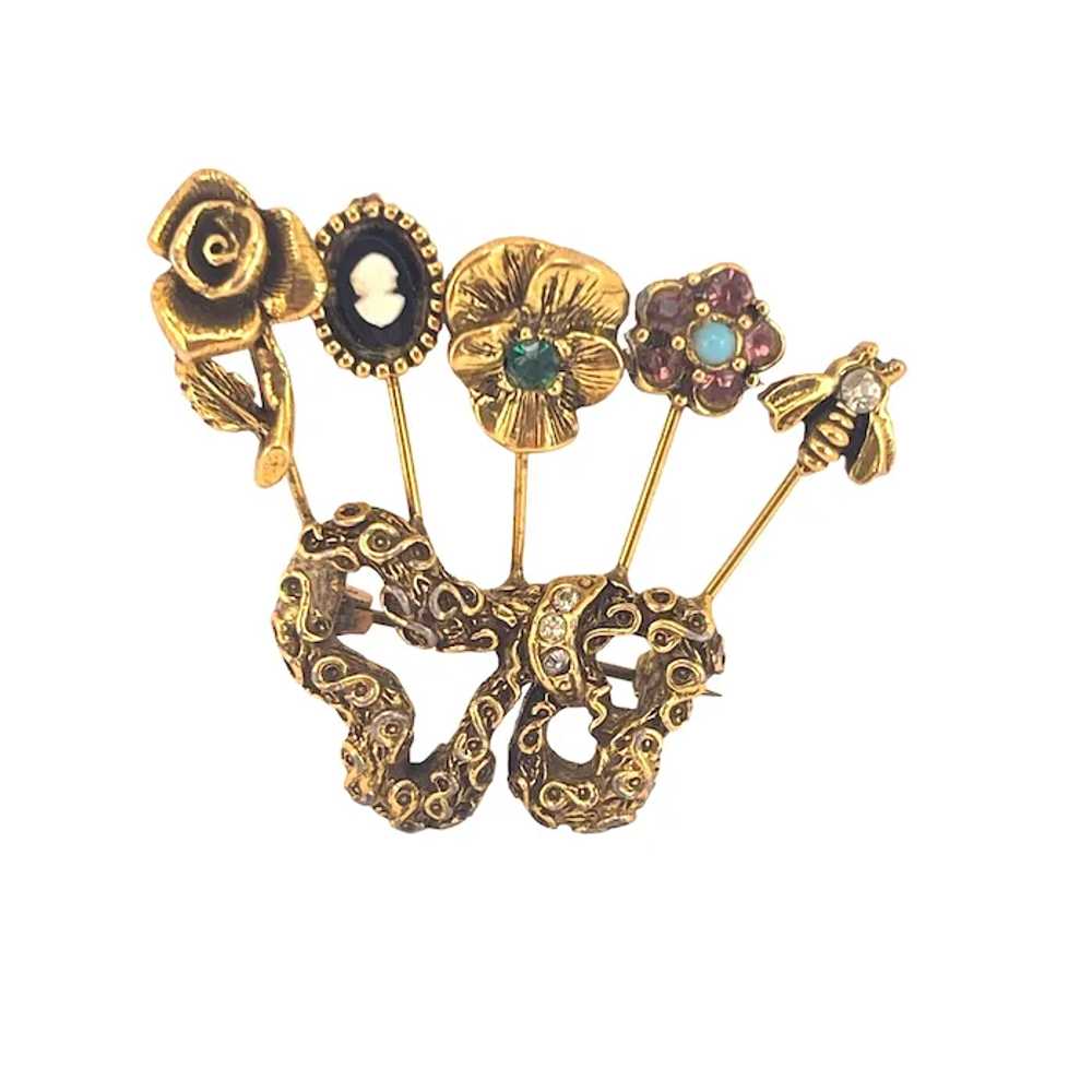 Unsigned Goldette Vintage Gold-Tone Brooch With C… - image 5