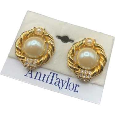Ann Taylor Clip On Earrings Cream Pearls Rhineston