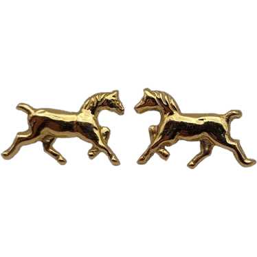 Horse equine 14k solid yellow gold post earrings