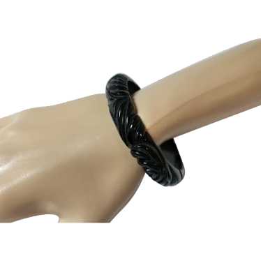 Carved Jet Black Bakelite Bakelite Bangle Bracelet