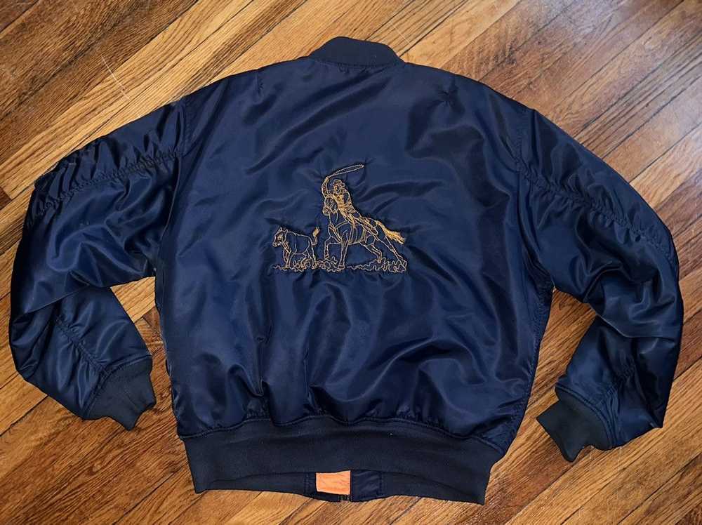 Avirex Avirex Navy Blue Bomber w Embroidery on ba… - image 4