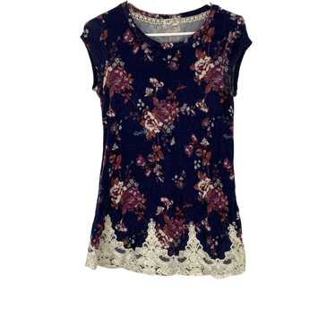 Vintage Jolt Womens Blue Floral Short Sleeves Rou… - image 1