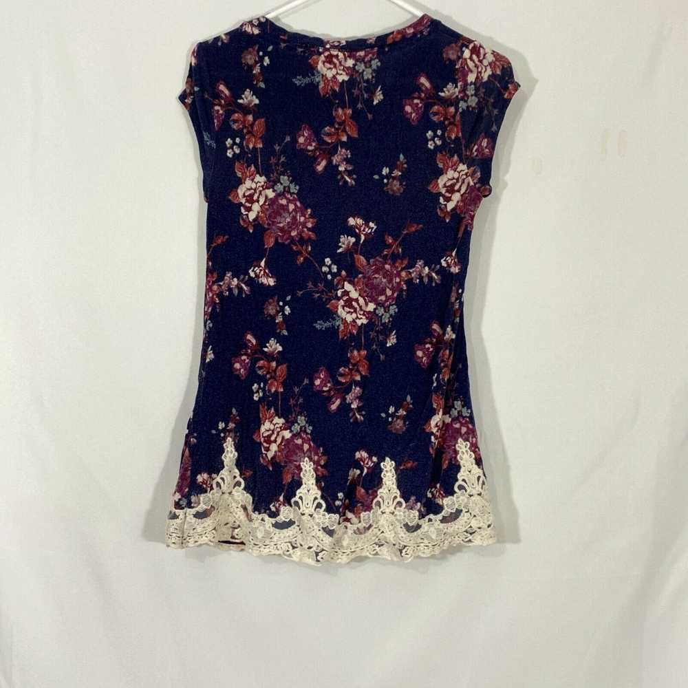 Vintage Jolt Womens Blue Floral Short Sleeves Rou… - image 2