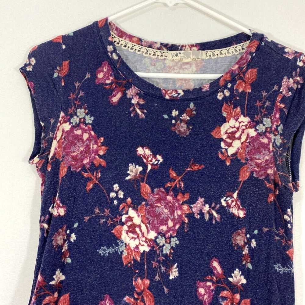 Vintage Jolt Womens Blue Floral Short Sleeves Rou… - image 3