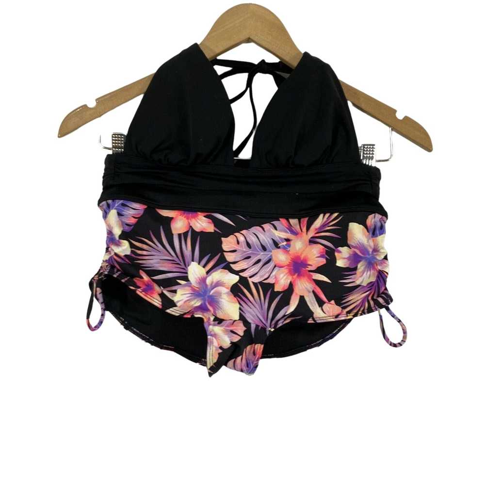 Vintage Pink Sport Womens Black Floral Halter Nec… - image 1