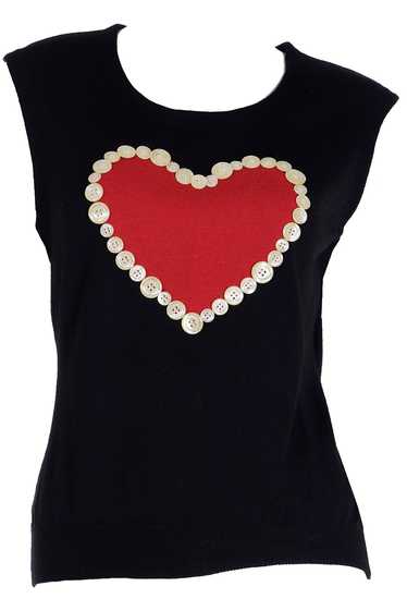 1990s Franco Moschino Black Sleeveless Top w Red H
