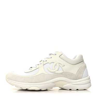CHANEL Suede Calfskin Fabric CC Sneakers 36.5 Whi… - image 1