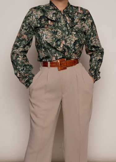 Green 70s Floral Blouse