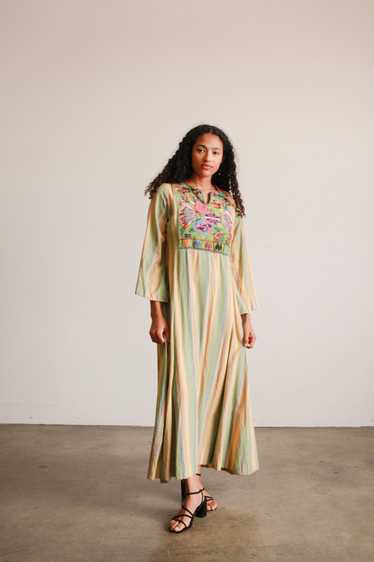 1970s Cotton Striped Embroidered Kaftan