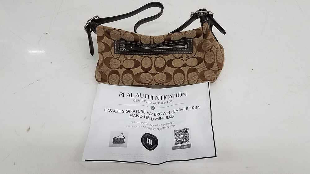 Coach Signature Brown Leather Trim Mini Bag - image 1