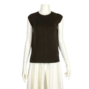 Hermes HERMES Silk Sleeveless Knit Brown H Logo w… - image 1