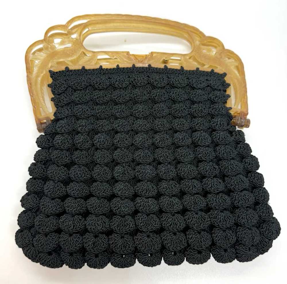 Crochet Purse Celluloid with Bakelite Peacock Han… - image 2