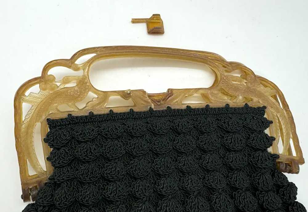 Crochet Purse Celluloid with Bakelite Peacock Han… - image 3