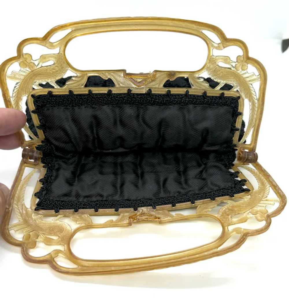 Crochet Purse Celluloid with Bakelite Peacock Han… - image 5