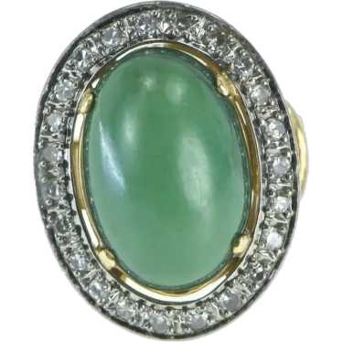 18K Oval Aventurine Halo 0.46 Ctw Diamond Ring Siz