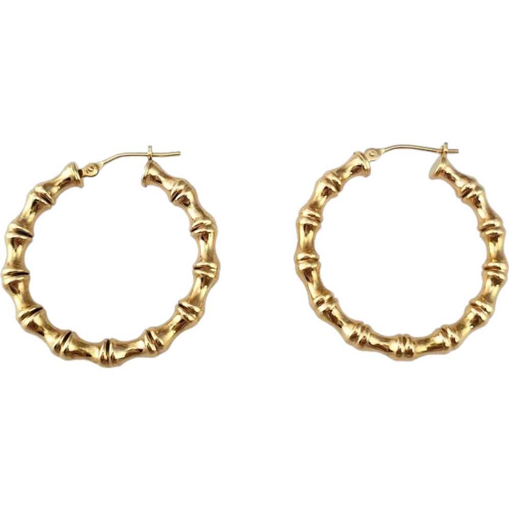 14K Yellow Gold Bamboo Hoop Earrings #17951 - image 1