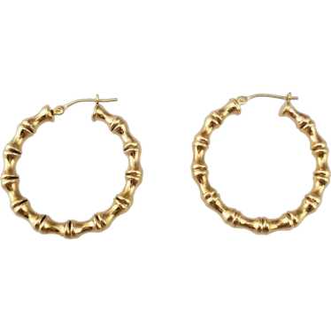 14K Yellow Gold Bamboo Hoop Earrings #17951 - image 1