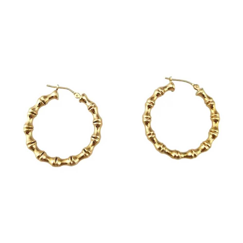 14K Yellow Gold Bamboo Hoop Earrings #17951 - image 2