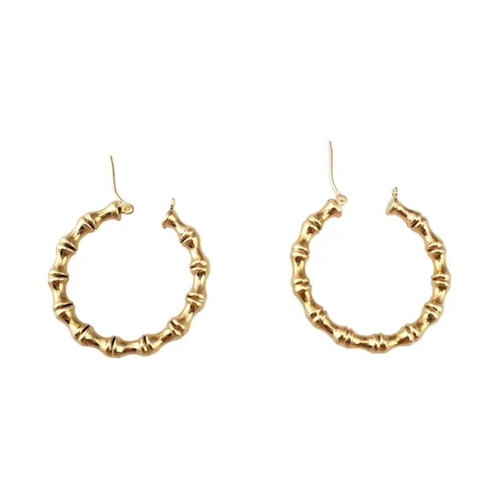 14K Yellow Gold Bamboo Hoop Earrings #17951 - image 4